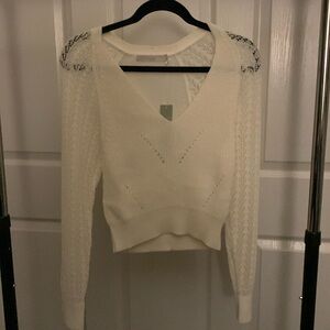 XS - One Grey Day - Crochet Sleeve Sweater - NWT